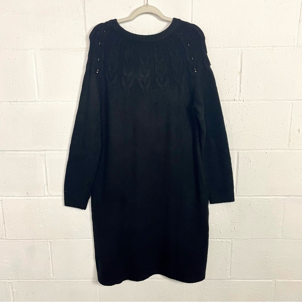 Talbots NWT Long Sleeve Beaded Black Sweater Dress Cable Knit Midi Classic L - Picture 10 of 15